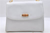 Authentic GUCCI Bamboo Hand Bag Purse Leather White 4550D