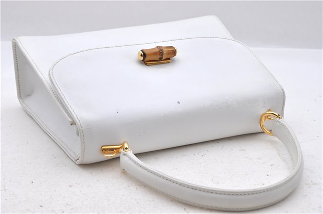 Authentic GUCCI Bamboo Hand Bag Purse Leather White 4550D