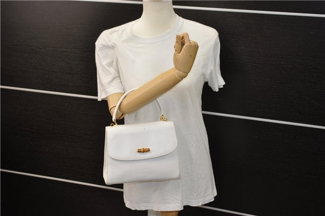 Authentic GUCCI Bamboo Hand Bag Purse Leather White 4550D