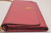 Authentic PRADA Saffiano Multic Leather Chain Shoulder Long Wallet Pink 4552I