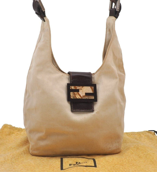 Authentic FENDI Vintage Shoulder Bag Purse Canvas Leather Beige 4553I