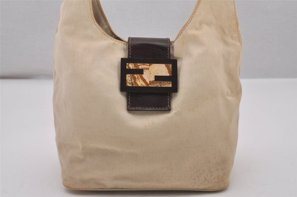 Authentic FENDI Vintage Shoulder Bag Purse Canvas Leather Beige 4553I