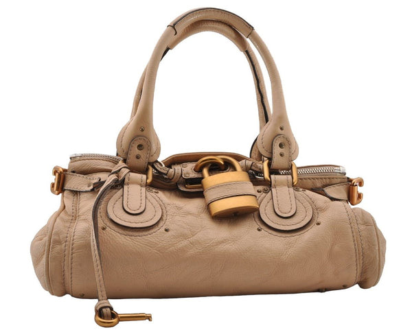 Authentic Chloe Paddington Leather Shoulder Hand Bag Beige 4554I