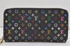 Authentic Louis Vuitton Monogram Multicolor Zippy Wallet Black M60243 LV 4557I