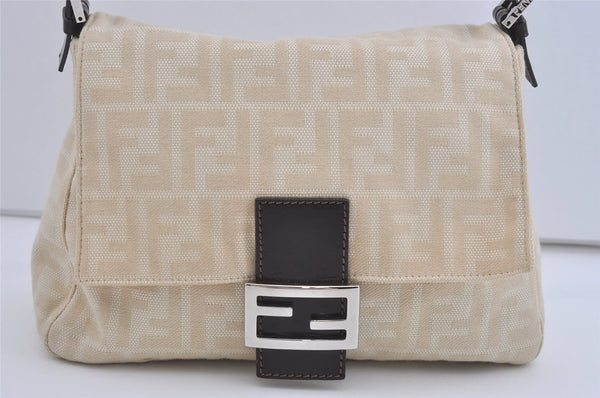 Authentic FENDI Zucca Mamma Baguette Shoulder Bag Canvas Leather Beige 4560I