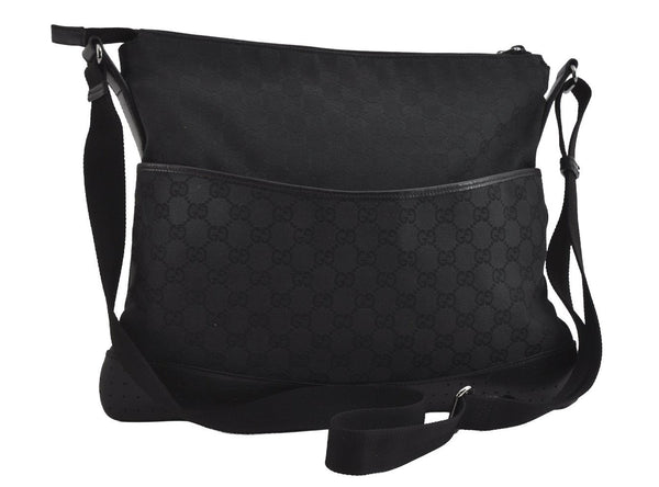 Authentic GUCCI Shoulder Cross Body Bag GG Canvas Leather 145856 Black 4561I