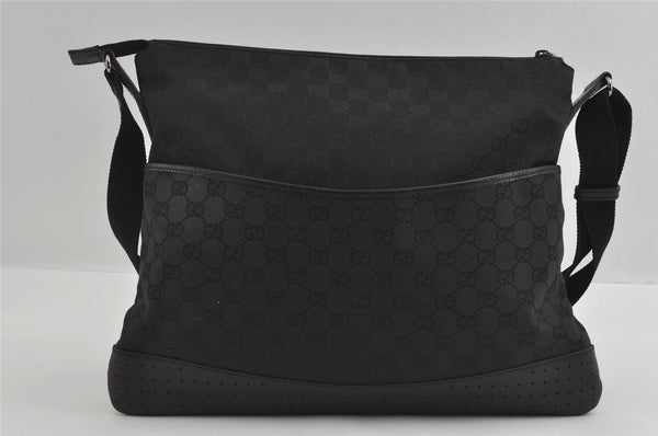 Authentic GUCCI Shoulder Cross Body Bag GG Canvas Leather 145856 Black 4561I