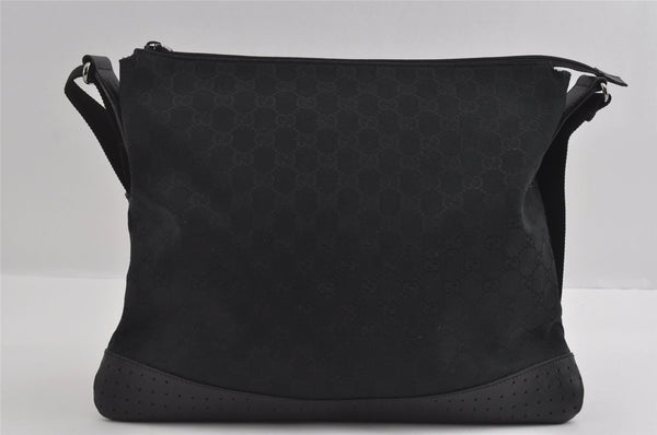 Authentic GUCCI Shoulder Cross Body Bag GG Canvas Leather 145856 Black 4561I