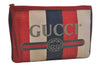 Authentic GUCCI Sylvie Biadera Stripe Clutch Bag Canvas Leather 524788 Red 4563I