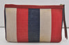 Authentic GUCCI Sylvie Biadera Stripe Clutch Bag Canvas Leather 524788 Red 4563I