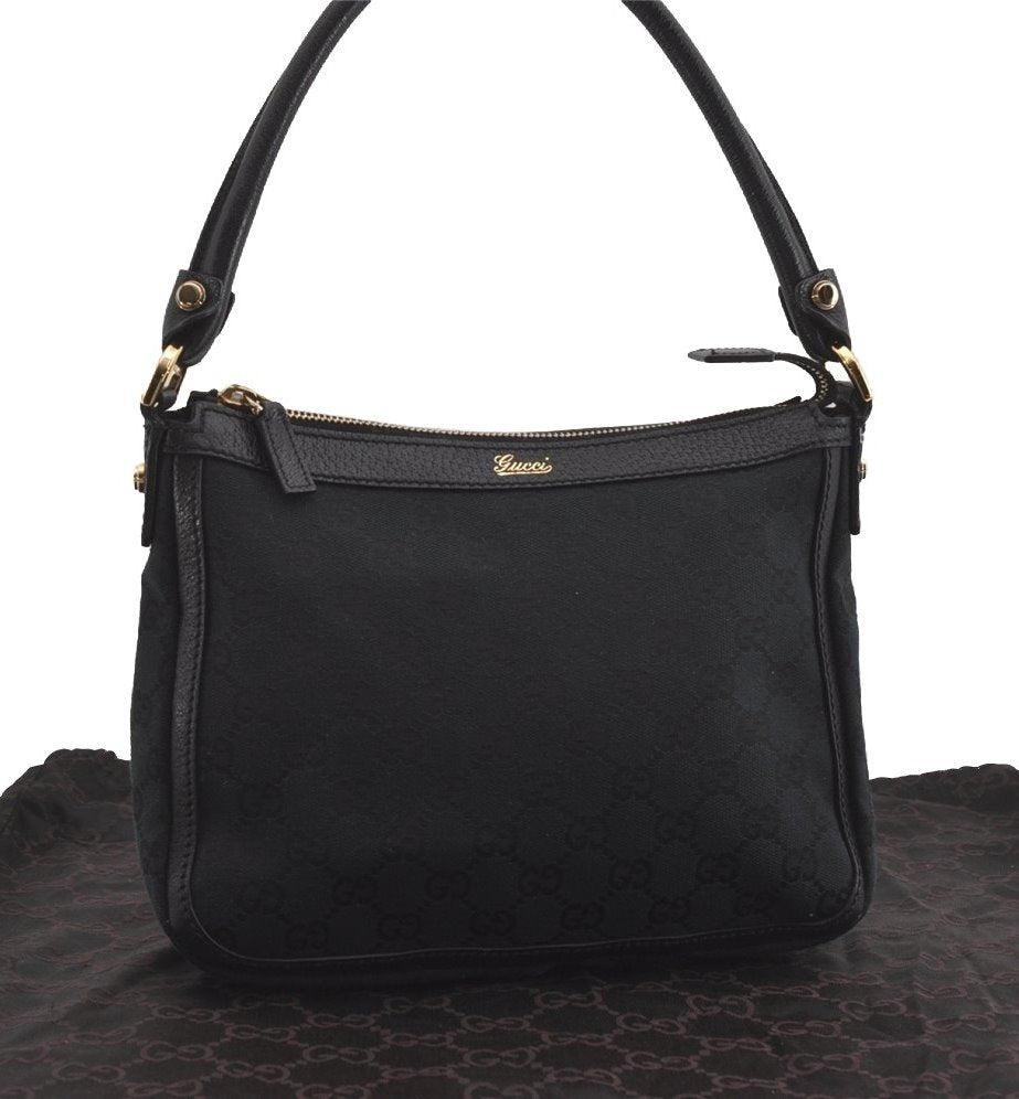 Authentic GUCCI Shoulder Hand Bag Purse GG Canvas Leather 146244 Black 4565I