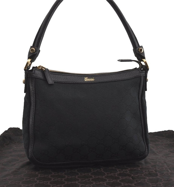 Authentic GUCCI Shoulder Hand Bag Purse GG Canvas Leather 146244 Black 4565I