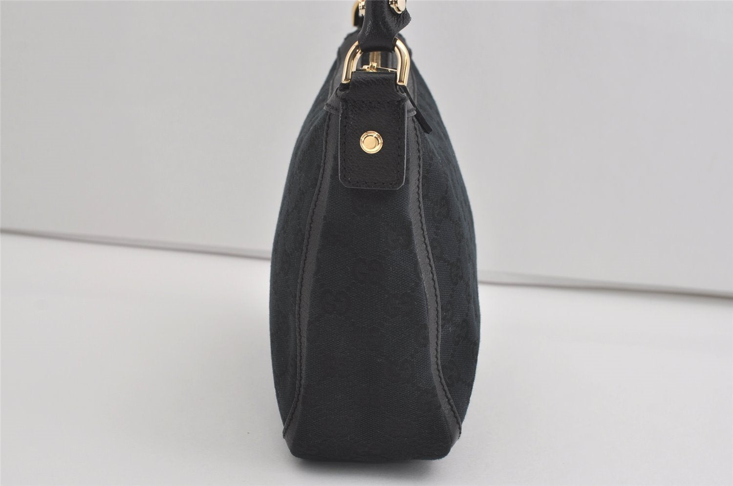 Authentic GUCCI Shoulder Hand Bag Purse GG Canvas Leather 146244 Black 4565I