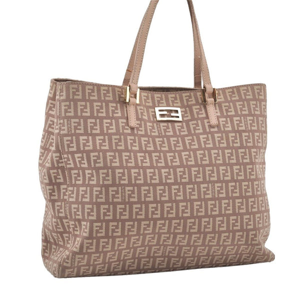 Authentic FENDI Vintage Zucchino Hand Bag Purse Canvas Leather Beige 4566I