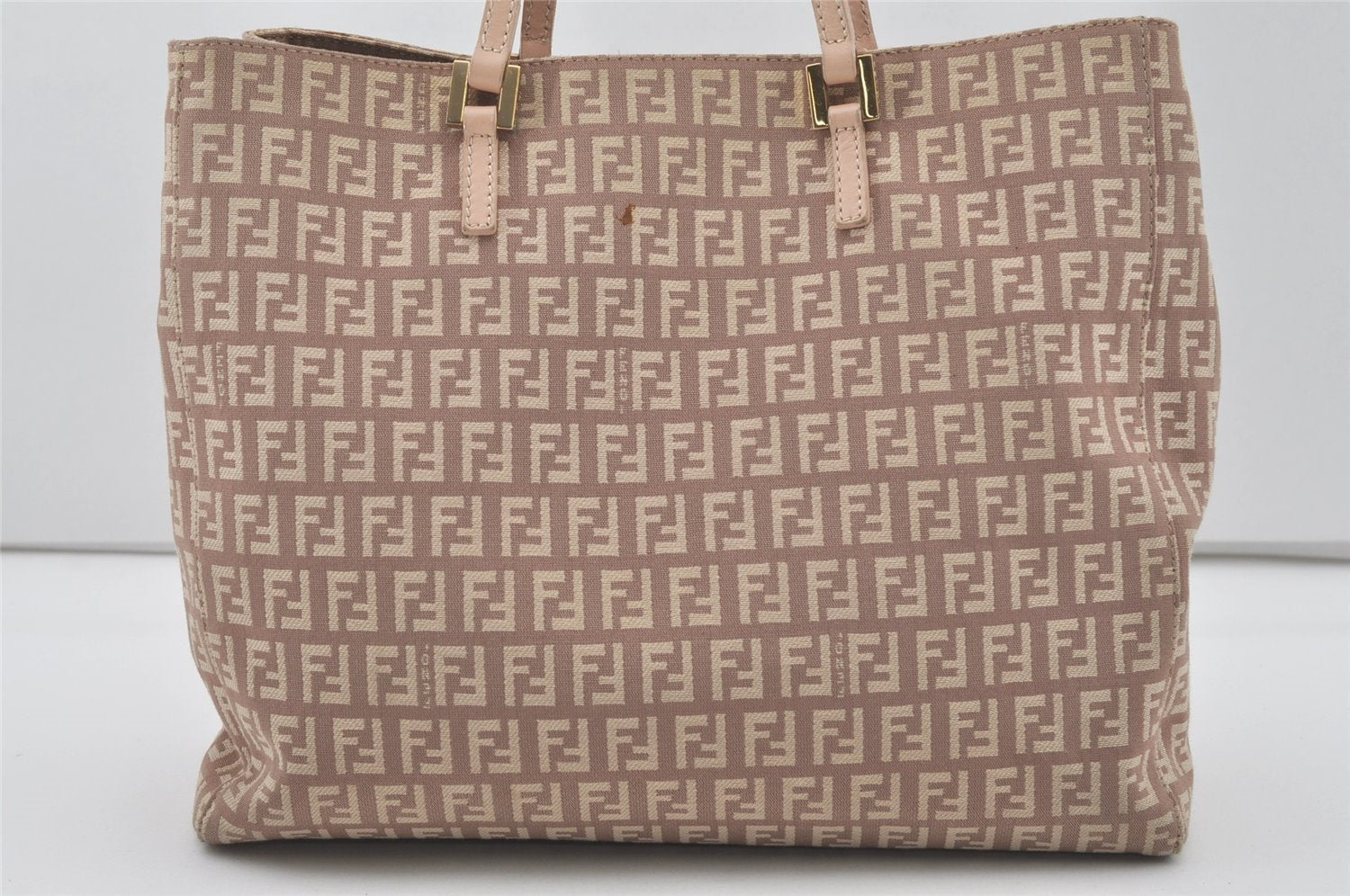 Authentic FENDI Vintage Zucchino Hand Bag Purse Canvas Leather Beige 4566I