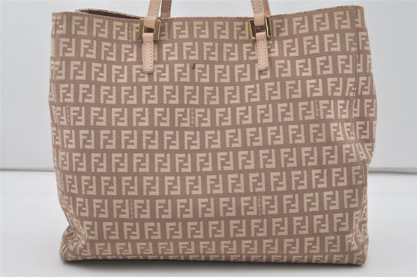Authentic FENDI Vintage Zucchino Hand Bag Purse Canvas Leather Beige 4566I