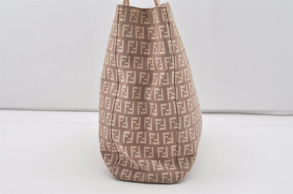 Authentic FENDI Vintage Zucchino Hand Bag Purse Canvas Leather Beige 4566I