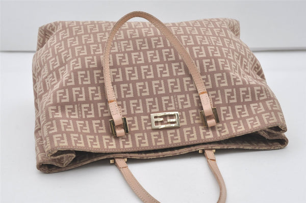 Authentic FENDI Vintage Zucchino Hand Bag Purse Canvas Leather Beige 4566I