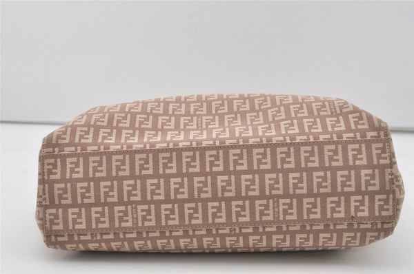 Authentic FENDI Vintage Zucchino Hand Bag Purse Canvas Leather Beige 4566I