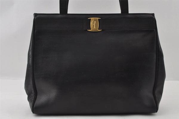 Authentic Salvatore Ferragamo Vara Shoulder Tote Bag Leather Black SF 4567I