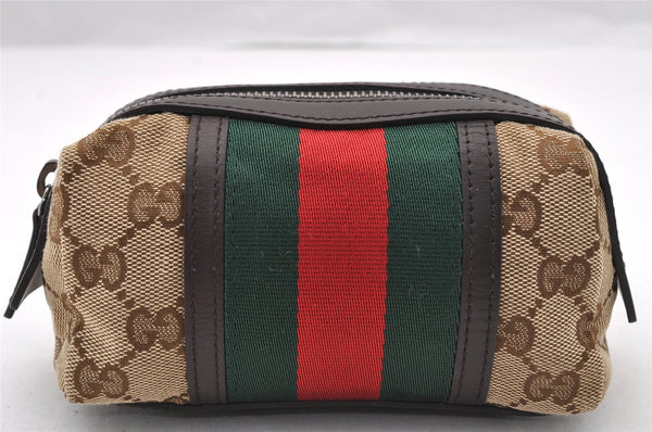 Authentic GUCCI Web Sherry Line Pouch Purse GG Canvas Leather 256639 Brown 4568I