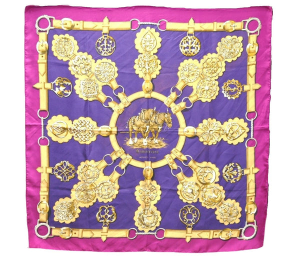 Authentic HERMES Carre 90 Scarf "cuivreries" Silk Purple 4569D