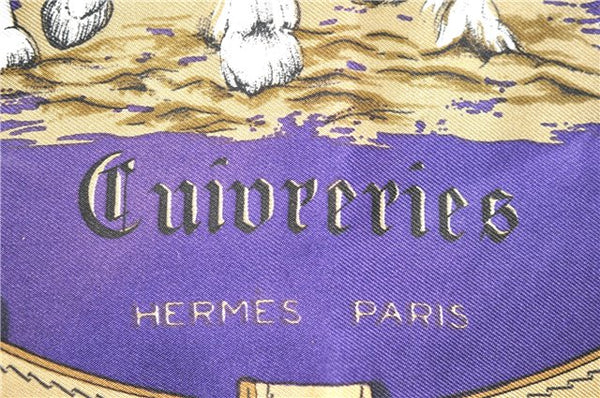 Authentic HERMES Carre 90 Scarf "cuivreries" Silk Purple 4569D