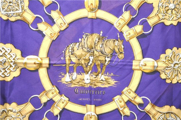 Authentic HERMES Carre 90 Scarf "cuivreries" Silk Purple 4569D