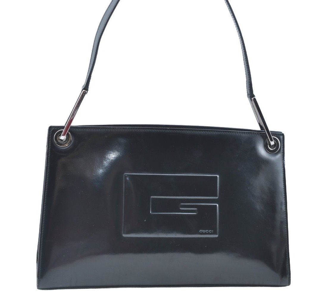Authentic GUCCI Vintage Shoulder Hand Bag Purse Leather Black 4570H