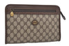 Authentic GUCCI Vintage Clutch Hand Bag Purse GG PVC Leather Brown 4570I