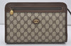 Authentic GUCCI Vintage Clutch Hand Bag Purse GG PVC Leather Brown 4570I