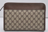 Authentic GUCCI Vintage Clutch Hand Bag Purse GG PVC Leather Brown 4570I