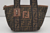 Authentic FENDI Zucca Hand Tote Bag Purse Nylon Leather Brown Black 4572I