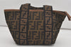 Authentic FENDI Zucca Hand Tote Bag Purse Nylon Leather Brown Black 4572I