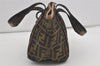 Authentic FENDI Zucca Hand Tote Bag Purse Nylon Leather Brown Black 4572I