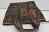 Authentic FENDI Zucca Hand Tote Bag Purse Nylon Leather Brown Black 4572I