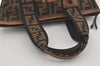 Authentic FENDI Zucca Hand Tote Bag Purse Nylon Leather Brown Black 4572I