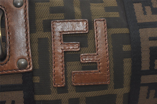 Authentic FENDI Zucca Hand Tote Bag Purse Nylon Leather Brown Black 4572I