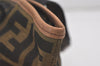 Authentic FENDI Zucca Hand Tote Bag Purse Nylon Leather Brown Black 4572I