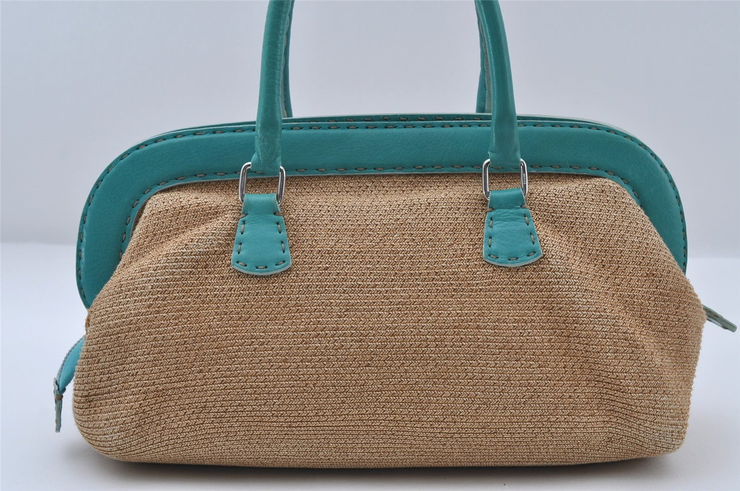 Authentic FENDI Selleria Shoulder Hand Bag Purse Straw Leather Beige 4573I