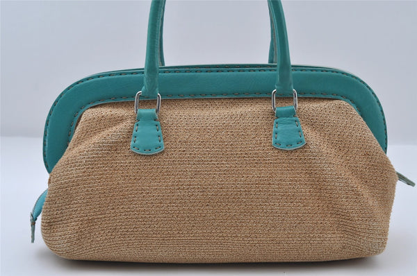 Authentic FENDI Selleria Shoulder Hand Bag Purse Straw Leather Beige 4573I