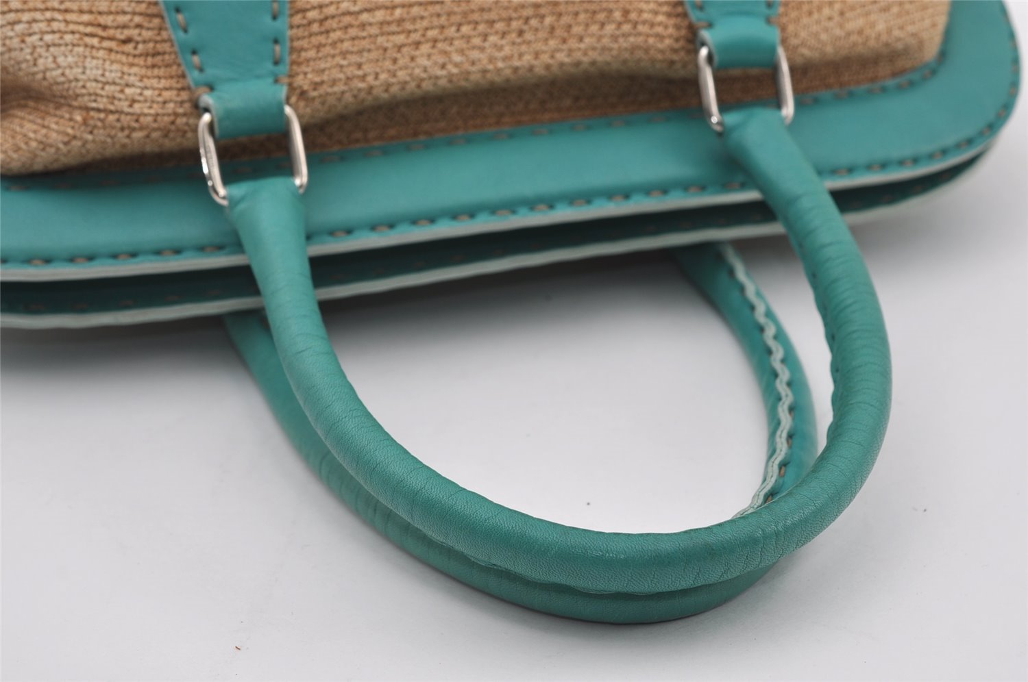 Authentic FENDI Selleria Shoulder Hand Bag Purse Straw Leather Beige 4573I