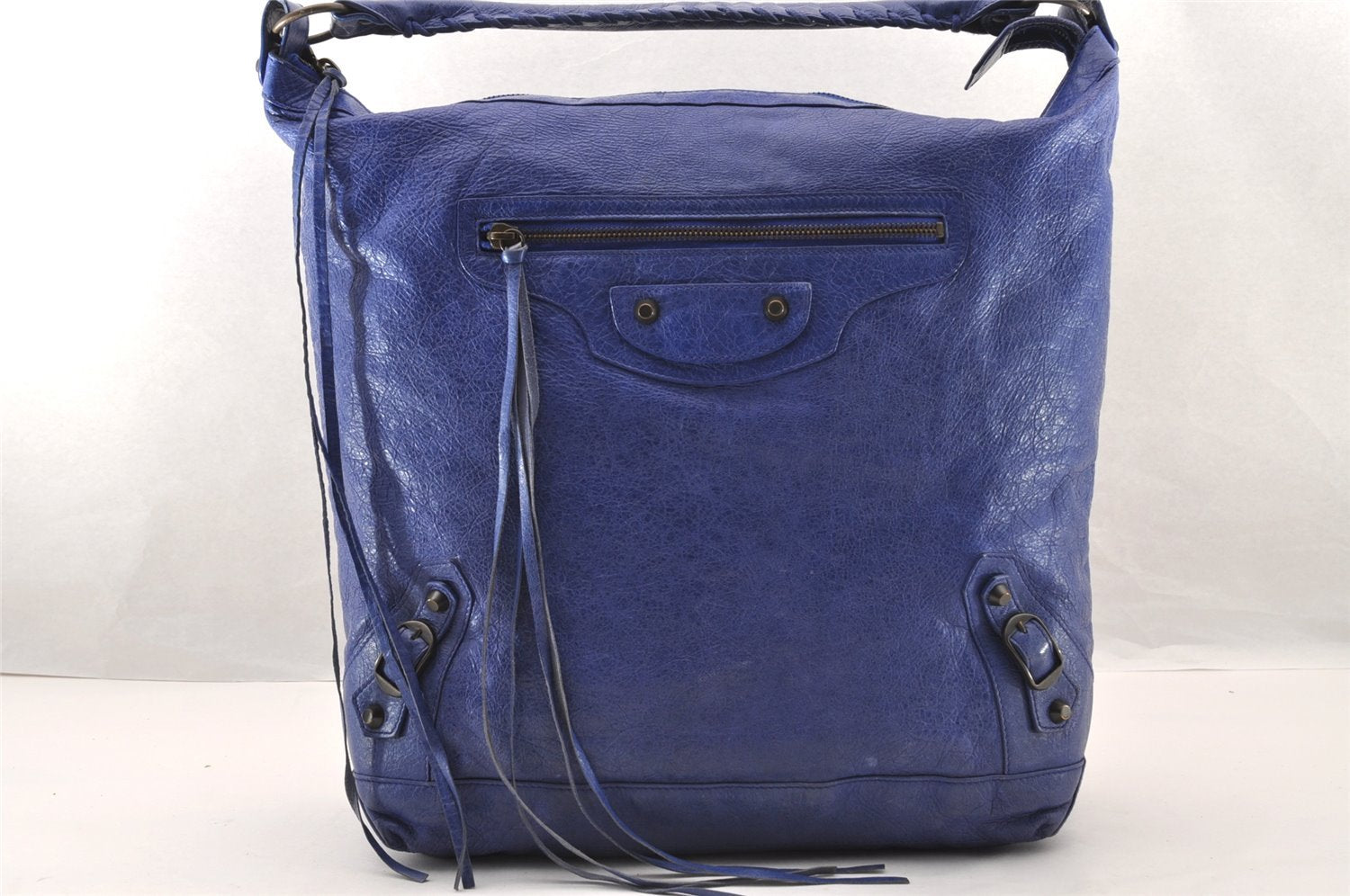 Authentic BALENCIAGA Classic The Day Shoulder Hand Bag Leather 140442 Blue 4577I