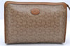 Authentic CELINE C Macadam Pattern Clutch Bag PVC Leather Beige 4578C