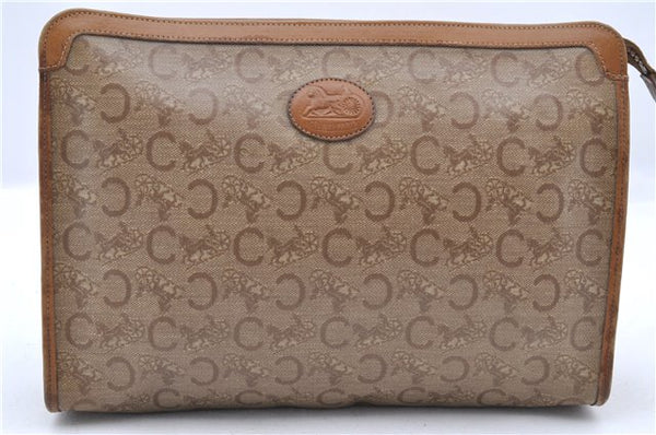 Authentic CELINE C Macadam Pattern Clutch Bag PVC Leather Beige 4578C