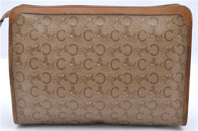 Authentic CELINE C Macadam Pattern Clutch Bag PVC Leather Beige 4578C