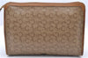 Authentic CELINE C Macadam Pattern Clutch Bag PVC Leather Beige 4578C