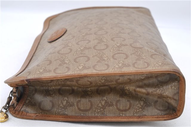 Authentic CELINE C Macadam Pattern Clutch Bag PVC Leather Beige 4578C