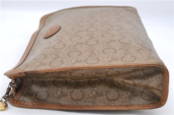 Authentic CELINE C Macadam Pattern Clutch Bag PVC Leather Beige 4578C