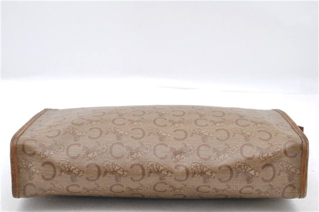 Authentic CELINE C Macadam Pattern Clutch Bag PVC Leather Beige 4578C
